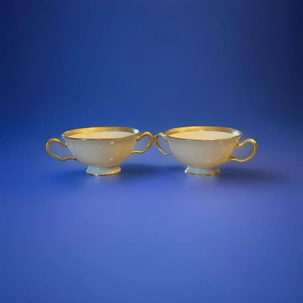 Lenox Gold Cream Bullion Cups Rare Early Cowell & Hubbard Cleveland Set of 2